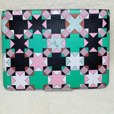 Bolso Clutch Emilio Pucci Cuero PVC Verde Patrón Multicolor Usado Regalo Foto 1 de 4