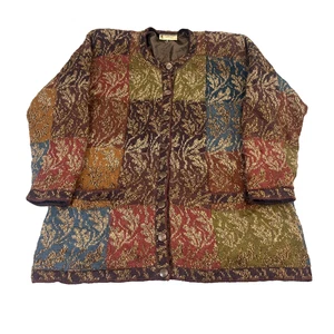 Vintage Alpaca Wool Cardigan M Multicolour Tapestry Knit Bohemian Patchwork Folk - Picture 1 of 10