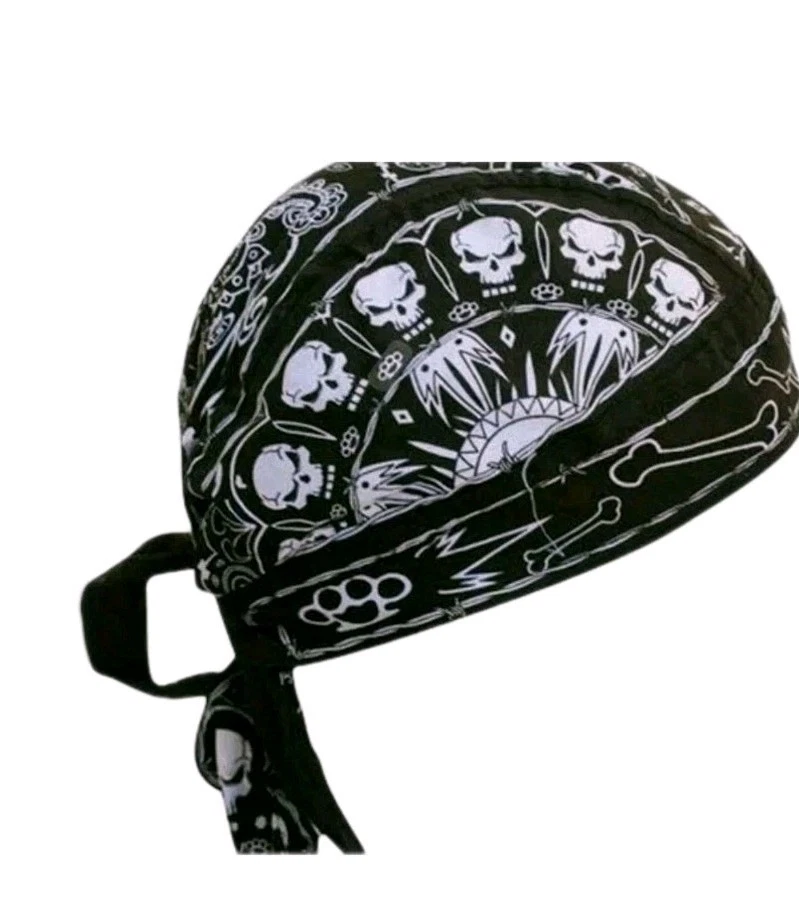 Twisted Metal Skull Black Durag Headwrap Cap Sweatband Capsmith Biker CDL316