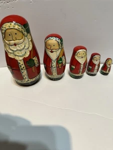 Vintage Weihnachtsmann (Weihnachten) 5 Stück verschachtelte handbemalte Holzfiguren - Bild 1 von 12