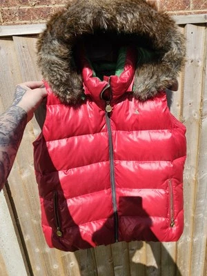 Joules Down Gilet  - Bodywarmer -  Zipped - With Detachable Hood - UK 16 - Red. — 第 1/4 张图片