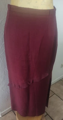 wein-roter, langer Leinen-Rock von BiBA, Gr. 36, seitlich geschlitzt,, - Bild 1 von 3
