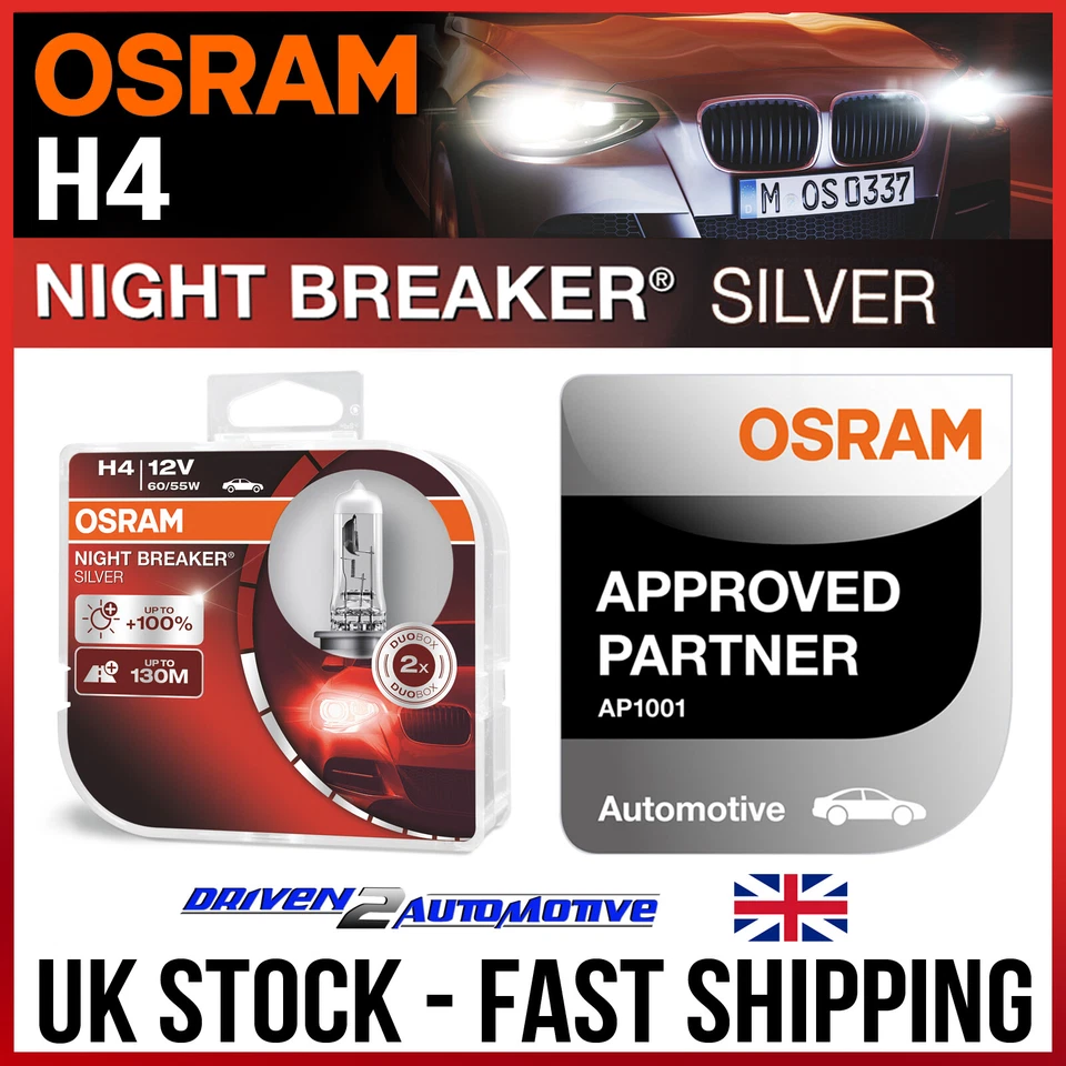 H4 (472) 2X OSRAM NIGHT BREAKER SILVER 64193NBS-HCB +100% MORE LIGHT 130M BEAM - Image 1 of 1