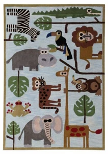 Teppich USA 9x12ft Kinder Elefant Tiere Handarbeit getuftet 100% Wolle Teppiche & Carpet - Bild 1 von 6