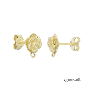 Gold Plated Sterling Silver Rose Flower Stud Post Earring Connector #99146 - Picture 1 of 1