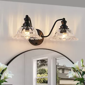 Farmhouse 20'' Vanity 2 Light Matte Black for Bathroom Mirror Wall Lamp Fixture - Picture 1 of 9