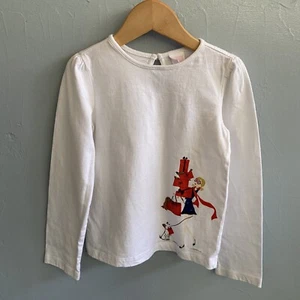 Janie And Jack Girls Size 6 White Long Sleeve Cotton Tee Shopper Girls EUC - Picture 1 of 5