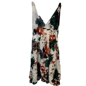 Kai Wei Da Women’s Sleeveless V-Neck Midi Dress A-Line White Green Pink Floral - Picture 1 of 10