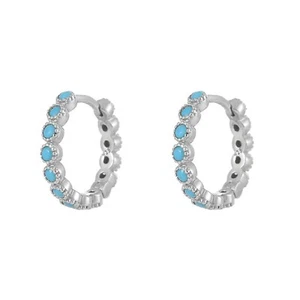 Cute Turquoise Huggie Hoop Small Earrings for Women Cartilage 925 Sterling Si... - Picture 1 of 5