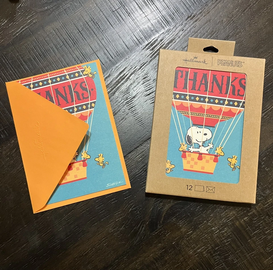 Peanuts Snoopy Woodstock Hot Air Balloon Thank You Cards Blank Inside Box Of 12 - Image 1 of 1