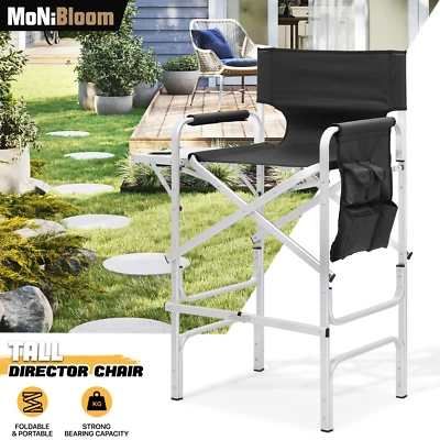 MONIBLOOM Folding Director Chair Aluminum Frame Camping Seat w/Cup Holder Tray+Side Pocket