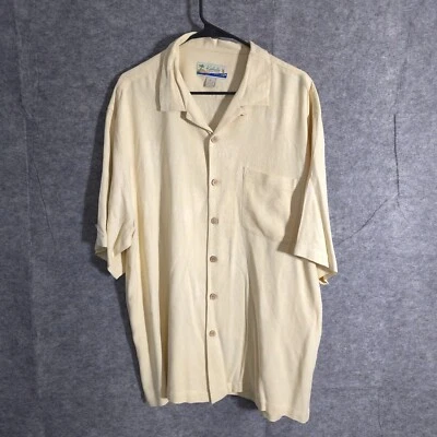 Camisa Hawaiana Bordada Kahala Para Hombre Talla XL 100% Seda Amarillo Bolsillo Frontal Foto 1 de 4