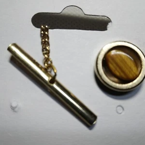 Tigers Eye Stone Vintage Swank Round Tie Tack Pin - Picture 1 of 4