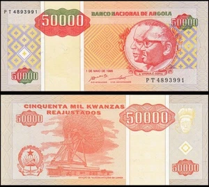 ANGOLA 50,000 KWANZAS REAJUSTADOS 1995 UNC PT,PORTRAIT OF JOSE EDUARDO DOS SANTO - Picture 1 of 1