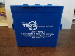 CITY OF TEMPE AZ GARBAGE TRUCK MINI PLASTIC BLUE FRONT LOAD DUMPSTER BIN - Picture 1 of 5