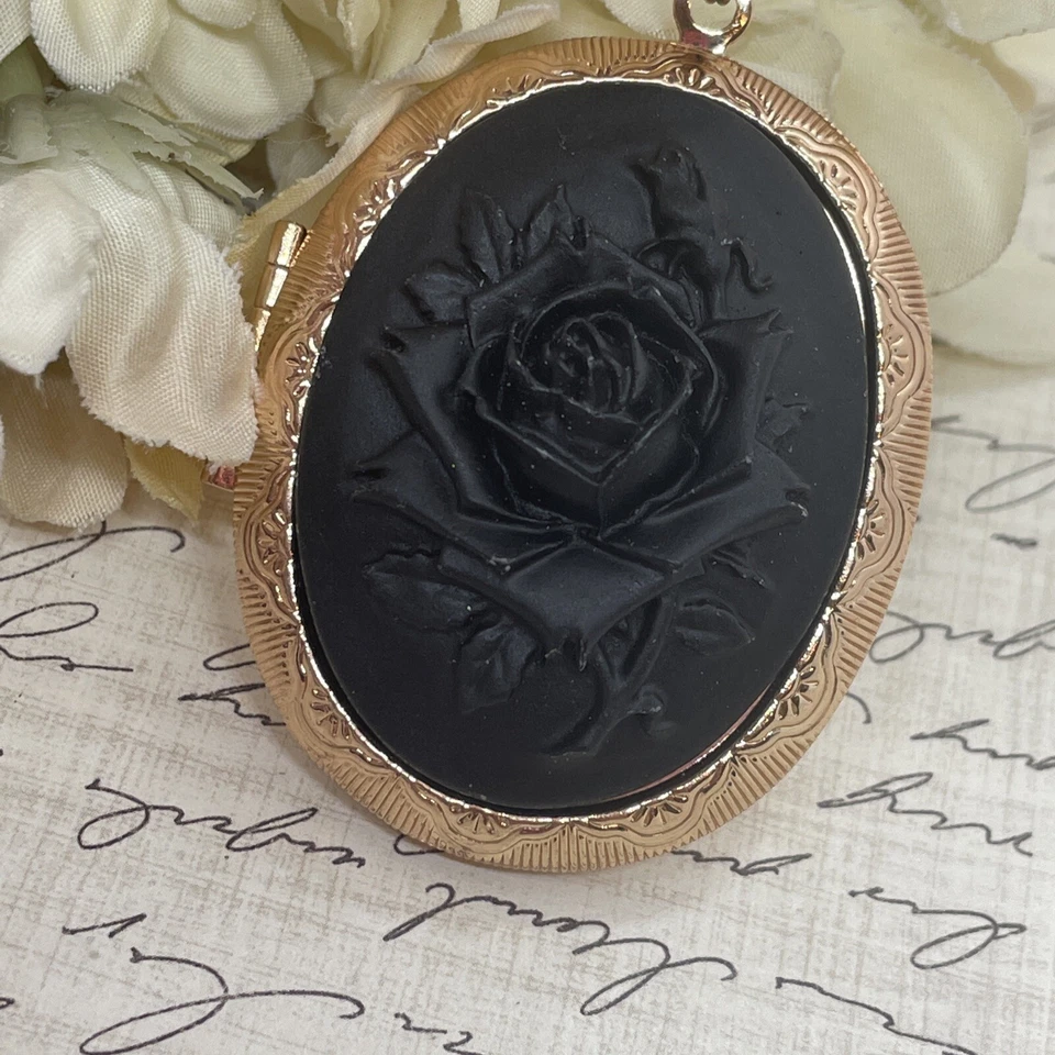 Collar medallón de boda gótico negro bruja camafeo oro rosa regalo vikingo Foto 1 de 4