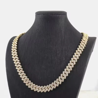 12 MM Real Moissanite 14K Yellow Gold Over Men's Cuban Link Long Chain 14 Inch - Image 1 of 4