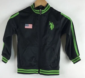 US POLO ASSOCIATION Boys Black Green Track Jacket USA Flag Size 5/6 - Picture 1 of 7