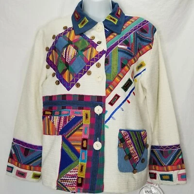 Chaqueta artística de fibra de perejil y salvia artista textil colores brillantes talla pequeña Foto 1 de 4