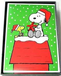 Hallmark 16 Weihnachtskarten Peanuts Snoopy & Woodstock Doghouse Neu NOS Box 2010 - Bild 1 von 3