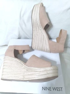 Women's Nine West Beige Wedge w/ Ankle Strap Buckle Sandals Sz 8 NIB - Picture 1 of 7