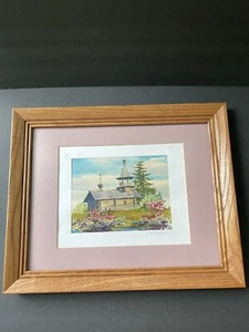 Vtg. Original Painting Watercolor Scenic Landscape Wall Hanging Church Signed - Picture 1 of 9