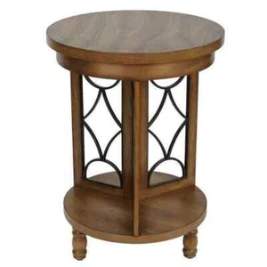 Round Wood Side Table Coffee Table with 3-Tier Storage Shelf Bedroom Night Stand - Picture 1 of 3