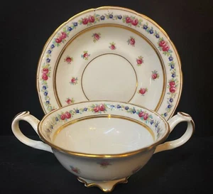 Antique Bouillon/Tea Cup and saucer set floral Cauldon England - Picture 1 of 12