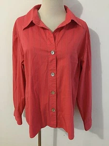 CHICO'S Button Front Shirt Blouse Coral w/Red & White Stripes Size 3 - Picture 1 of 10