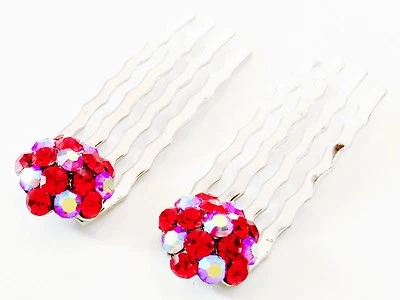 EE. UU. Mini Peine de Pelo Hecho con Cristal de Swarovski Novia Boda Rojo AB Plata Foto 1 de 4