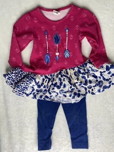 Ricrac & Ruffles 12M 2 pc Pink Tunic Top and Blue Pants - Picture 1 of 3