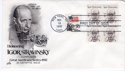 USPS FDC #1845 1982 2¢ Igor Stravinsky #1895 20¢ Flag Over Supreme Court ST2702 - Image 1 of 2