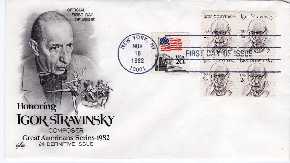 USPS FDC #1845 1982 2¢ Igor Stravinsky #1895 20¢ Flag Over Supreme Court ST2702 - Image 1 of 2