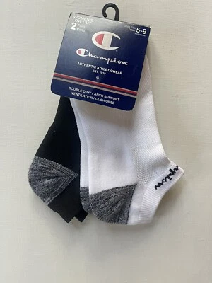 NUEVO CON ETIQUETAS Calcetines Champion Para Mujer 2 Pares Blanco y Negro Corte Bajo Calcetines Atléticos Informales Foto 1 de 2