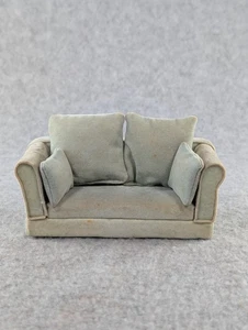 Vintage Miniatur Puppenhaus Handarbeit Sofa hellblau Samt 1:12 - Bild 1 von 9