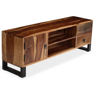 Mueble TV Madera Natural Madera Maciza Acacia, Acero Estándar vidaXL Foto 1 de 4