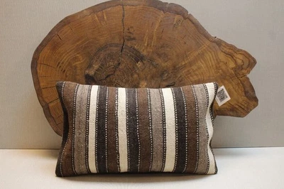 Funda de almohada Kilim turca vintage 16x24? Cojín de lana a rayas marrón beige Foto 1 de 4
