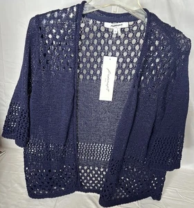 Foxcroft Blue Short Sleeve Crocheted Cardigan XL New With Tags - Picture 1 of 5
