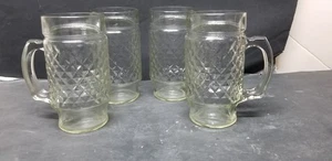4 VTG ANCHOR HOCKING QUILTED DIAMOND GLASS MUGS 16 OZ - Picture 1 of 4
