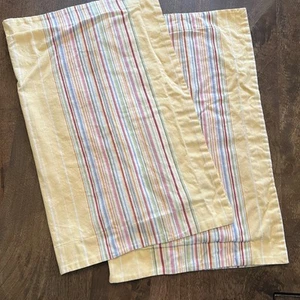 Pottery Barn Pillow Shams Set Of 2 Standard Yellow w/ Multicolor Stripe Cotton - Picture 1 of 10