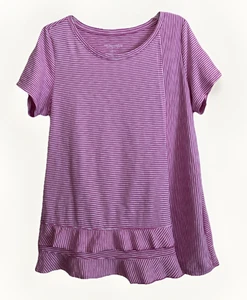 Soft Surroundings Pink & White Stripe Top Pima Cotton Short Sleeve Ruffle Sz XL - Picture 1 of 10