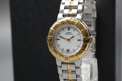 Vtg 1990 N MINT Seiko Presage 3E22-0110 Day Two-Tone Round Qz Womens Watch JAPAN - Image 1 of 4