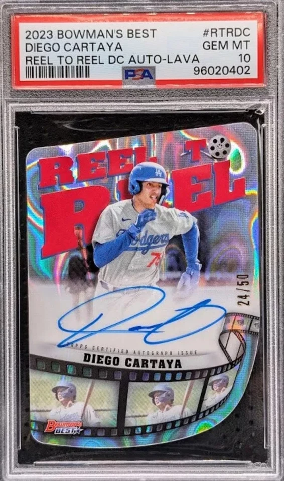 Diego Cartaya PSA 10 Auto 2023 Bowmans Best Lava Refractor Twins Dodgers #d /50  - Image 1 of 2