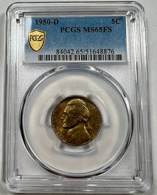 1950-D PCGS MS65FS Jefferson Nickel | Rainbow Toning | Full Steps | Holiday Sale - Image 1 of 3