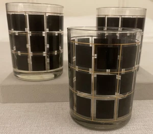 Mid Century Modern Schwarz & Gold Gläser 3er Set im Stil von Georges Briard - Bild 1 von 6