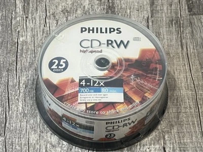 NEW/SEALED Phillips CD-RW 700 MB 80 Min 4-12x  Rewriteable 25 DISC Spindle Case - Image 1 of 4