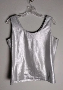 Camiseta sin mangas Chico's metálica plateada brillante talla 2 (US 12/Grande) - Imagen 1 de 3