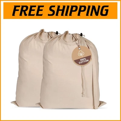 Natural Cotton Canvas Laundry Bag with Reinforced Stitching - Perfect for Travel Foto 1 de 4