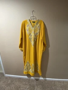 Women’s Arabic Islamic Kaftan Beaded Party Wear Yellow Long Dress Size XXL - Picture 1 of 6
