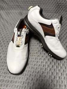 FootJoy Contour Series BOA Plain Toe Golf Shoes Spikes White Brown SZ11 XW 54189 - Picture 1 of 8